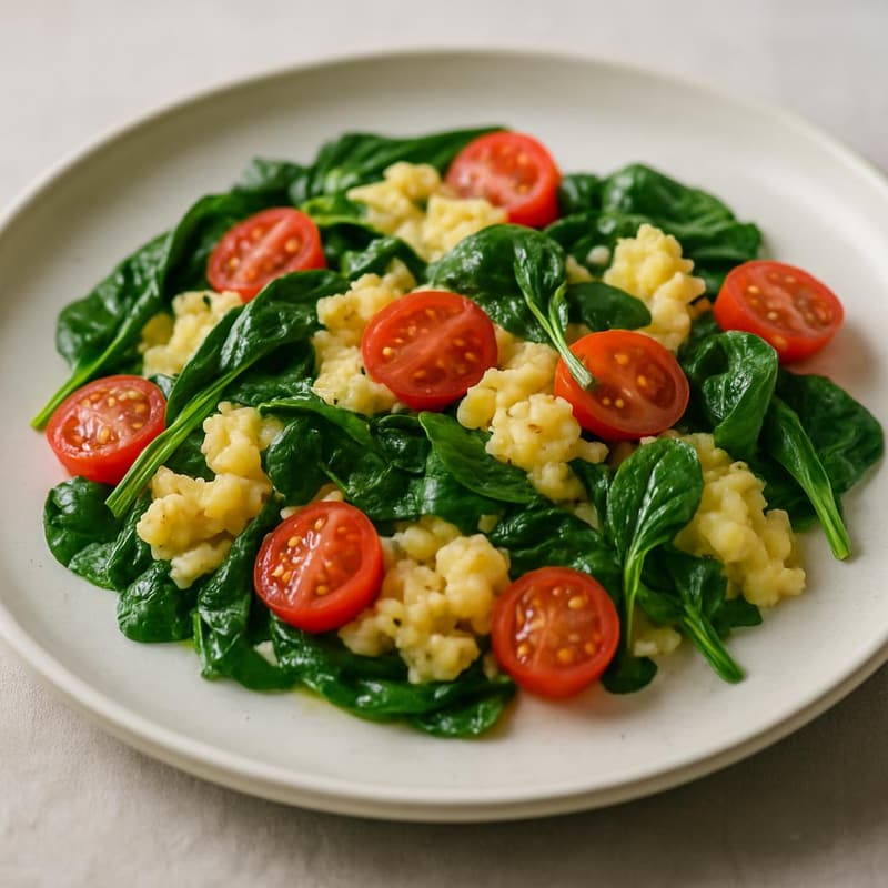 Œufs brouillés épinards et tomates